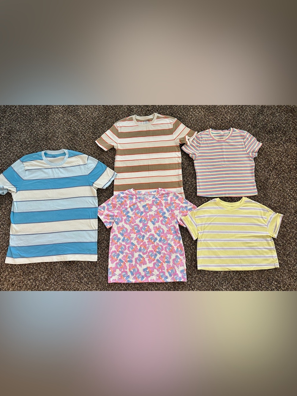 Women’s/girls - five short-sleeve crewneck t-shirts - floral/stripes - oversized